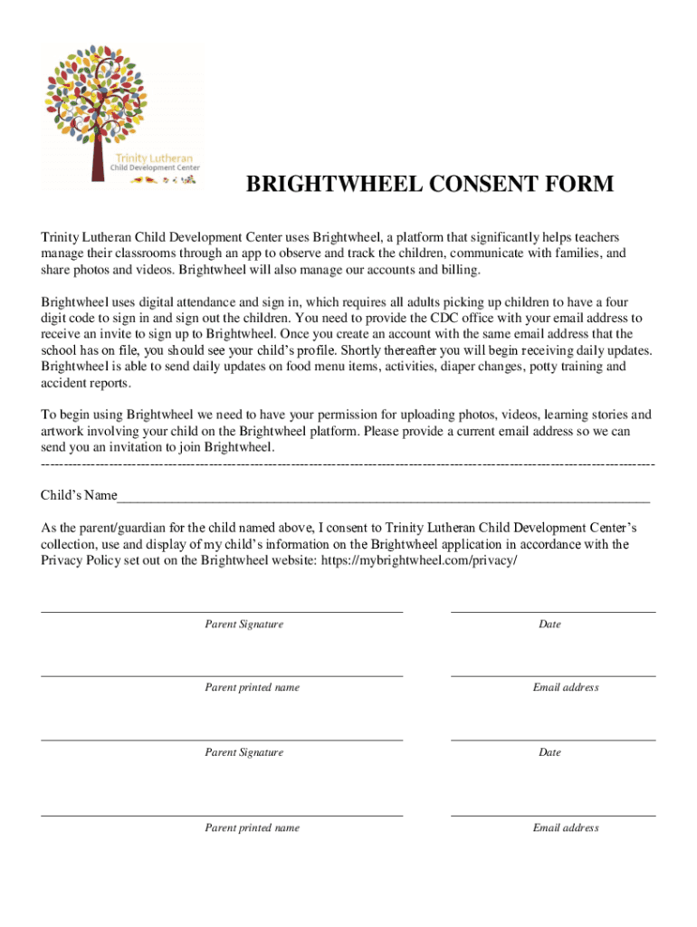 Fillable Online BRIGHTWHEEL CONSENT FORM Trinity Lutheran Church Fax