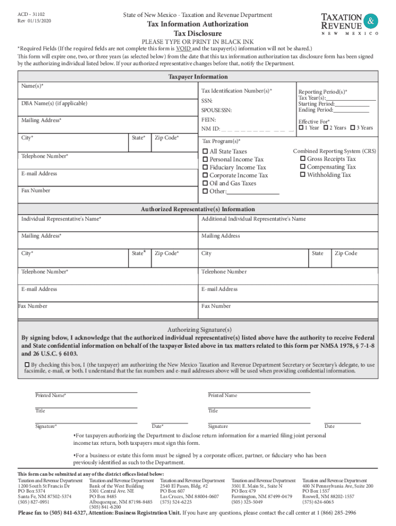 2020 Form NM ACD 31102 Fill Online Printable Fillable Blank PdfFiller