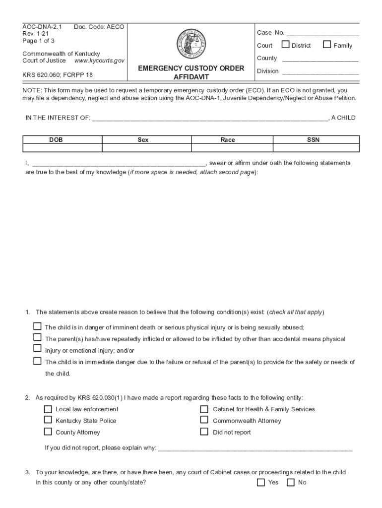Free Printable Child Custody Forms Kentucky Fill Out Sign Online