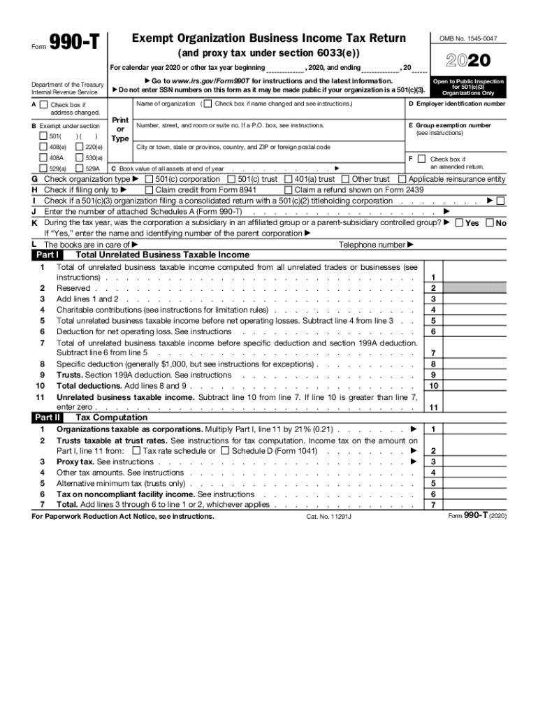 IRS 990 T 2020 2021 Fill Out Tax Template Online US Legal Forms