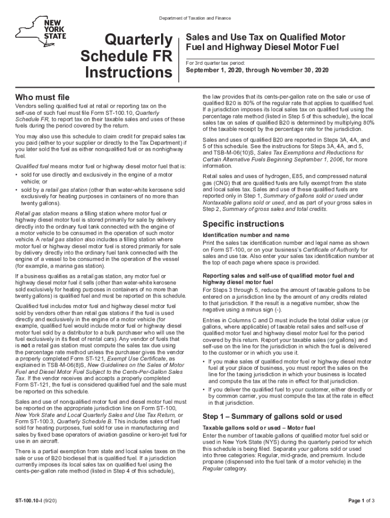 Form ST-100.10-I:3/08: Quarterly Schedule FR Instructions ... Preview on Page 1