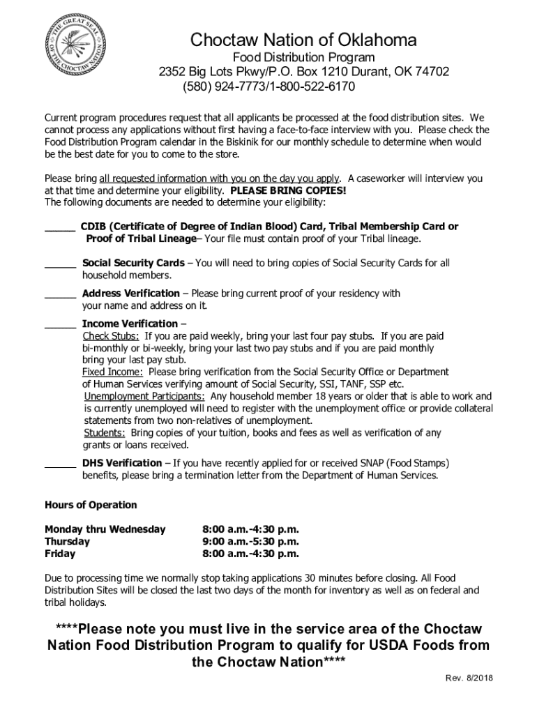 Choctaw Nation Food Card Fill Online, Printable, Fillable, Blank pdfFiller