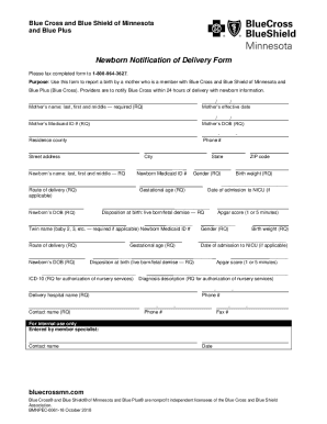Blue Cross Newborn Notification of Delivery Form