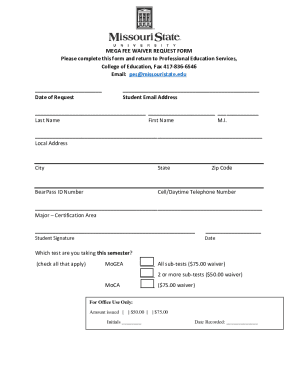 MEGA Fee Waiver Request Form