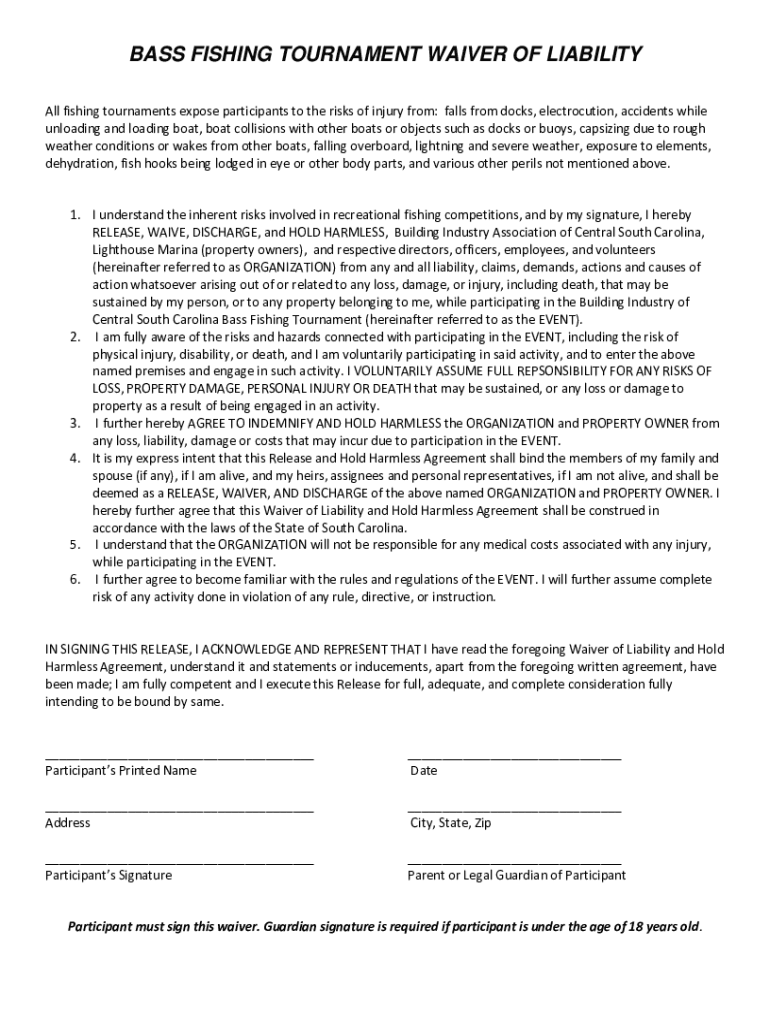 fishing tournament waiver form Preview on Page 1