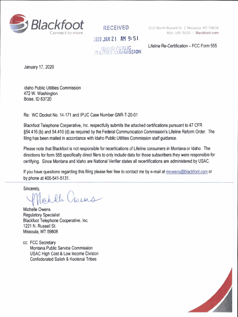 Fillable Online puc idaho blackfoot telephone cooperative form 555.pdf