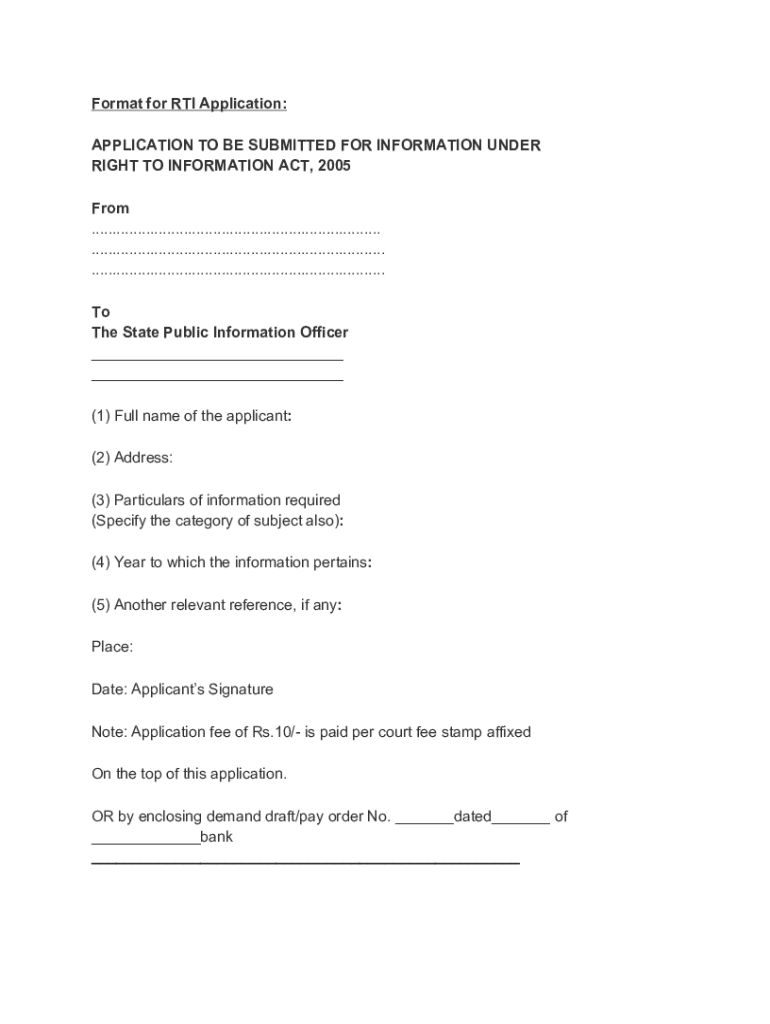 Rti application format fill online printable fillable blank