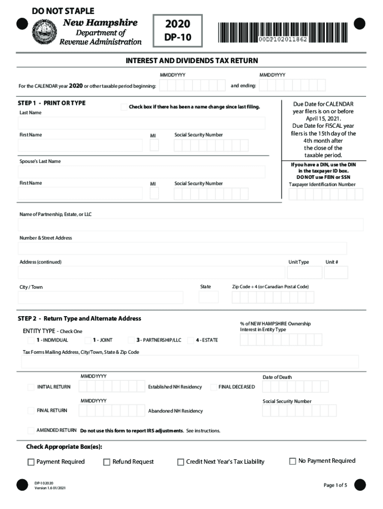 For the CALENDAR year 2020 or other taxable period beginning: Preview on Page 1