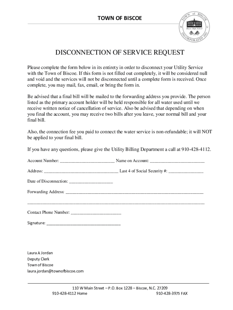 Fillable Online DISCONNECTION OF SERVICE REQUEST Fax Email Print ...