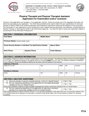 Physical Therapy Board of California - Physical Therapist and Physical Therapist Assistant Application for Examination and/or Licensure. Physical Therapy Board of California - Physical Therapist and Physical Therapist Assistant Application for Examin