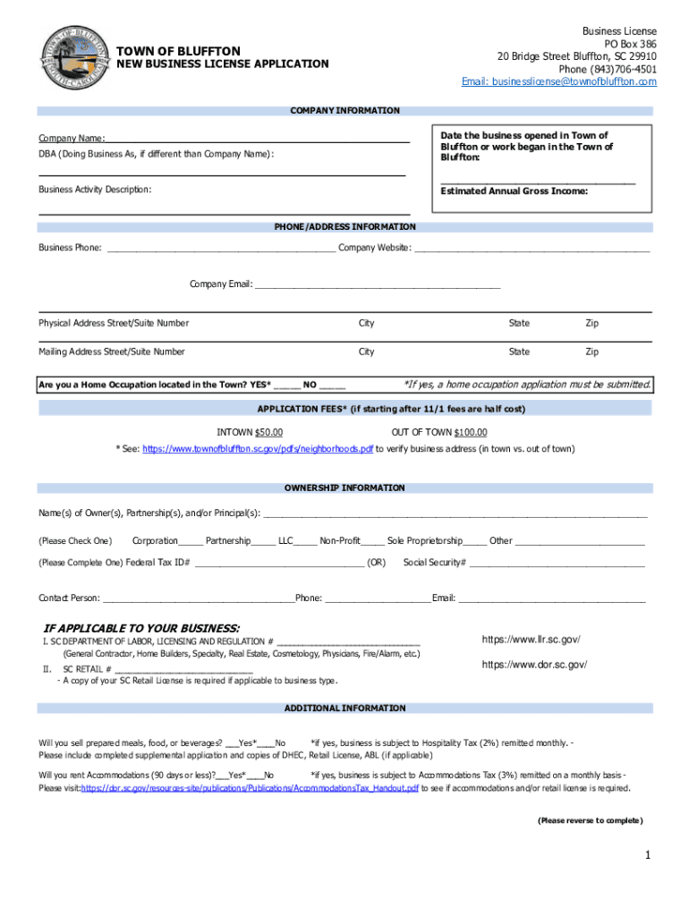 town of bluffton business license Preview on Page 1