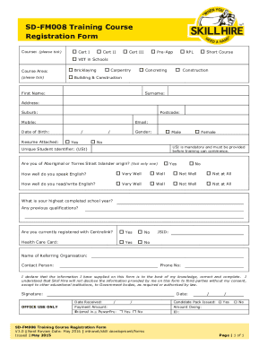 SD-FM008 Training Course Registration Form