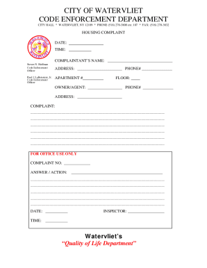 Watervliet Housing Complaint Form