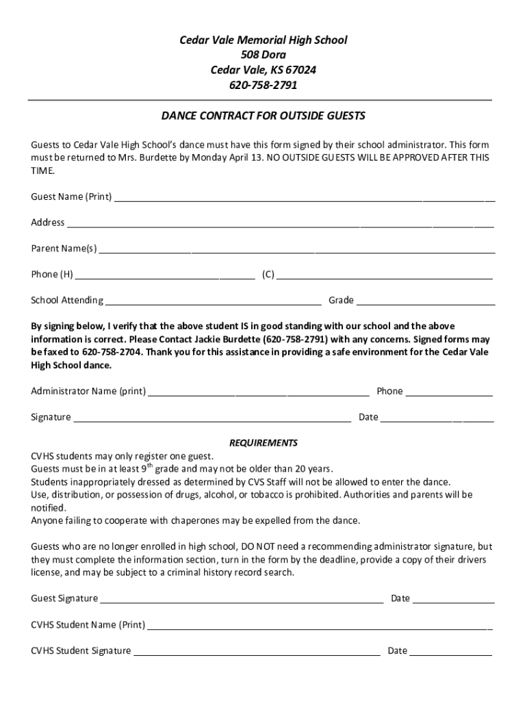 Fillable Online Cedar Vale Memorial High School Fax Email Print pdfFiller