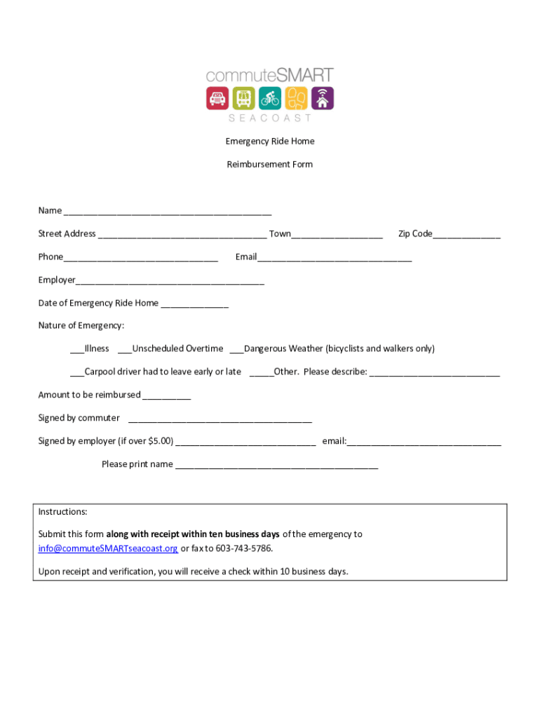 Fillable Online Emergency Ride Home Reimbursement Claim Form Fax Email