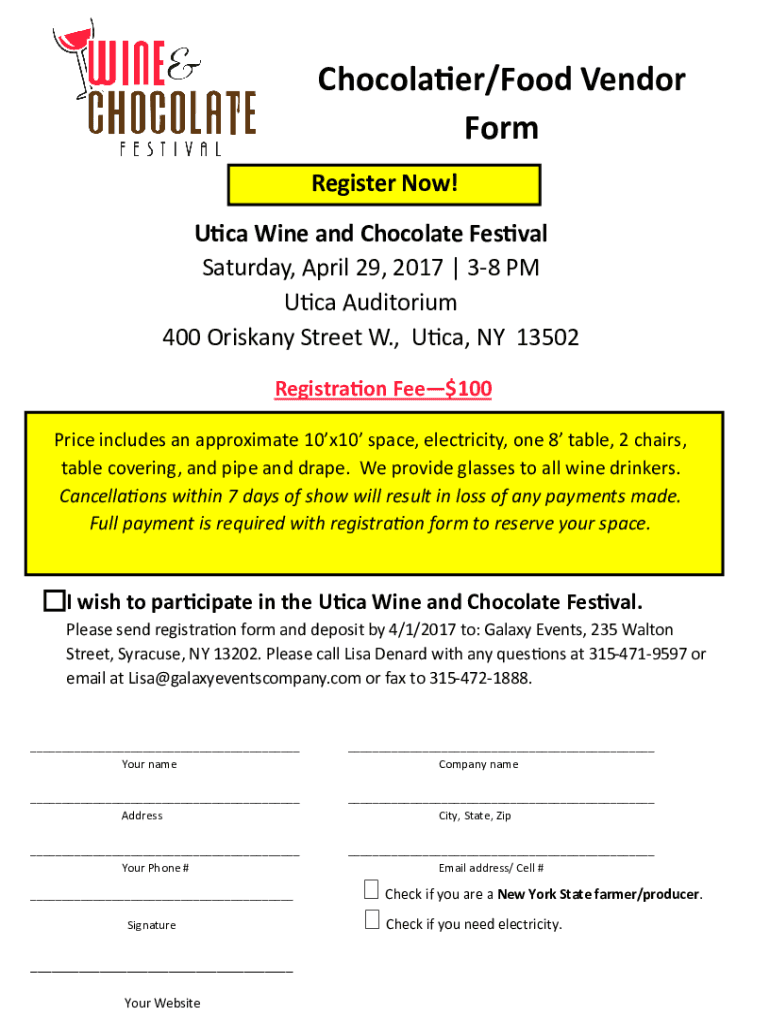 Fillable Online Chocolate and Wine Festival in Montrose, PA Fax Email