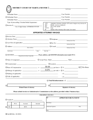 DCA-123 - Appointed Attorney Invoice - Maryland Courts