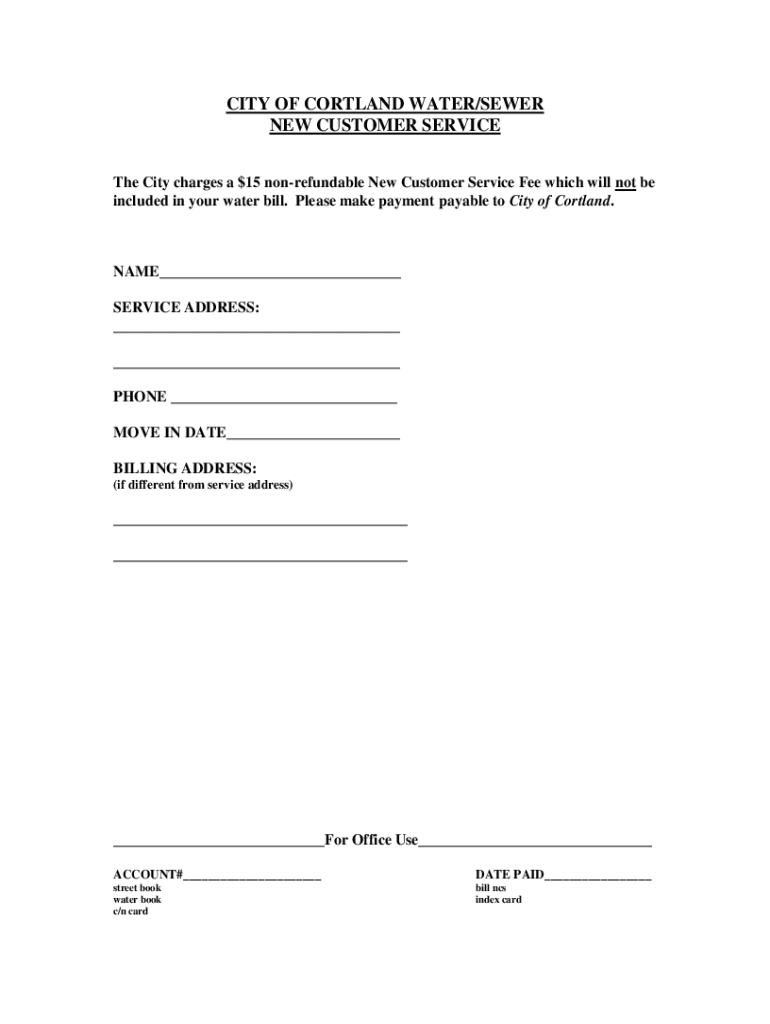 Fillable Online Contact Cortland Water Department Customer Service Fax