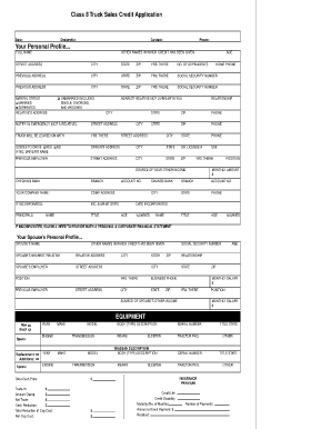 Class 8 Truck Sales Credit Application