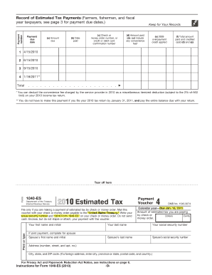 IRS Form 1040-ES Estimated Tax Voucher