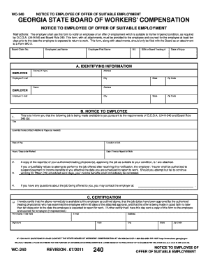 Georgia WC-240 Notice to Employee of Offer of Suitable Employment