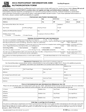 Seattle Parks Child Authorization Form