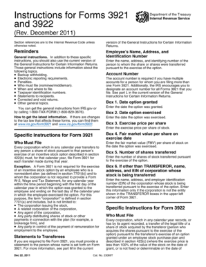 IRS Instructions for Forms 3921 and 3922