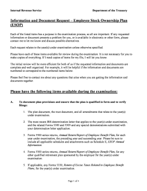 Employee Stock Ownership Plan Information Request