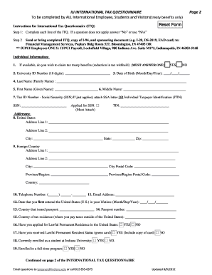 International Tax Questionnaire Form