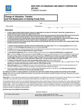 New York Life Fund Allocation Form