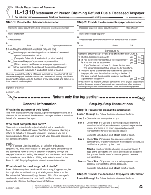 Illinois IL-1310 Statement for Deceased Taxpayer Refund
