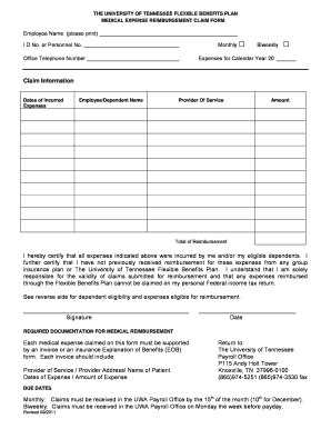 University of Tennessee Medical Expense Reimbursement Claim Form