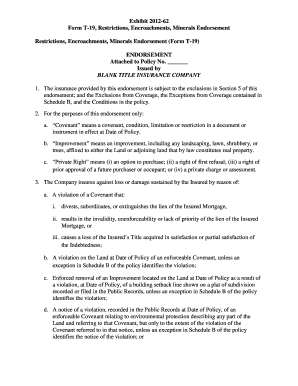 Form T-19 Restrictions Encroachments Minerals Endorsement