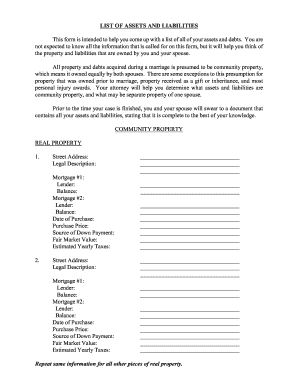Community Property Asset and Liability List