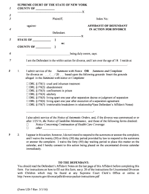 Affidavit of Defendant in Divorce Action