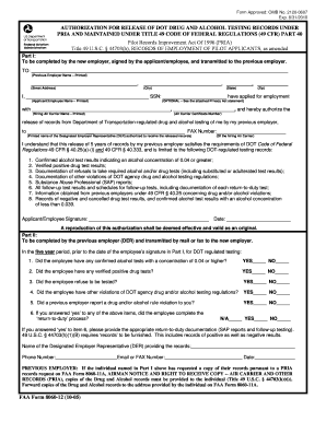 FAA Form 8060-12 Authorization for Release of DOT Drug and Alcohol Testing Records