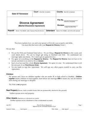 Tennessee Divorce Agreement Form