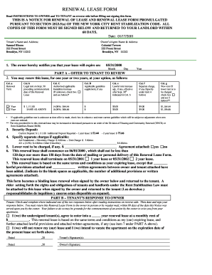 New York City Rent Stabilization Renewal Lease Form