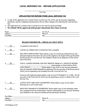 Local Services Tax Refund Application