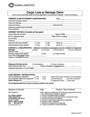 Cargo Loss or Damage Claim Form
