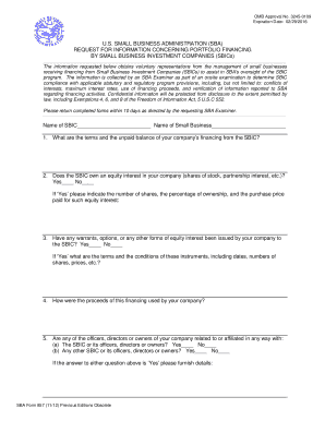 SBA Form 857 Request for Information