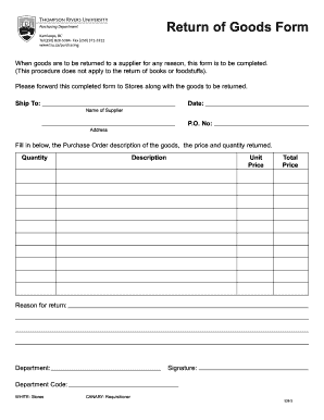 Return of Goods Form
