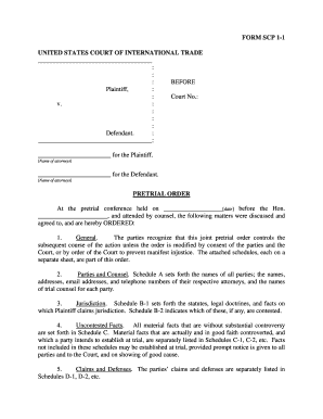 US Court of International Trade Pretrial Order