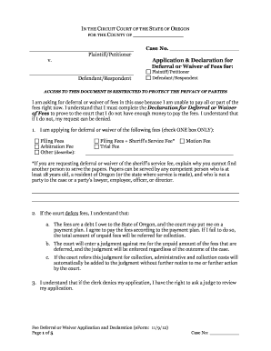 Oregon Fee Deferral or Waiver Application