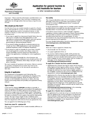Australia Tourist Visa Application Form 48R
