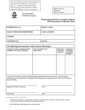 DBE Subcontractor Utilization Form