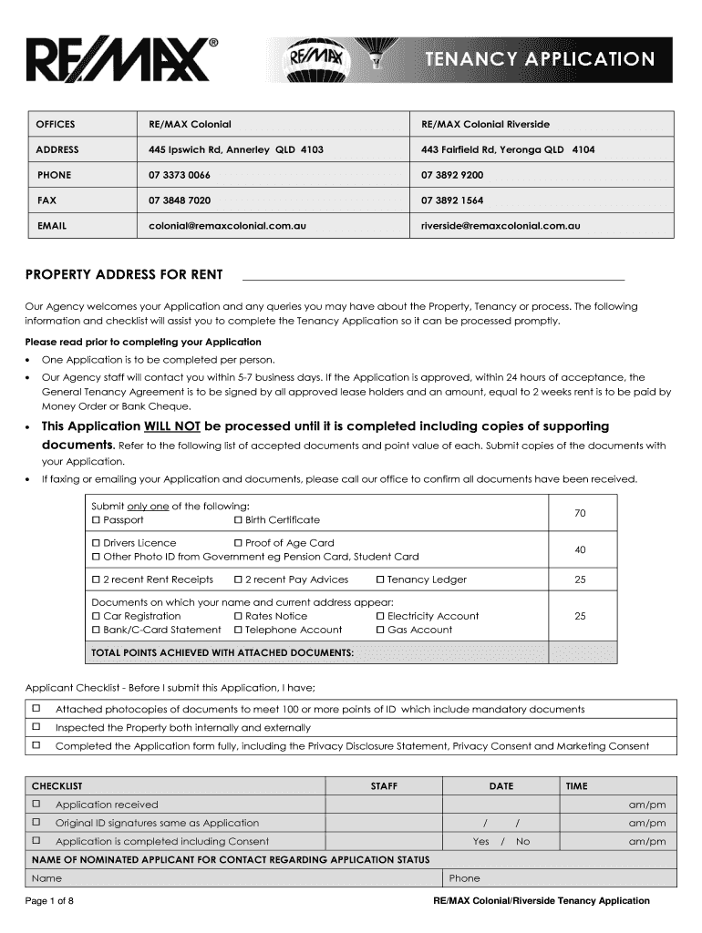 Fillable Online REMAXTenancyApplicationForm Riverside Details Updated