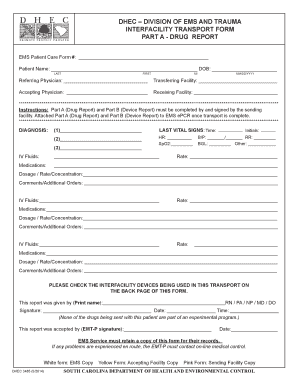 South Carolina Interfacility Transport Form