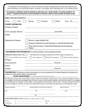 Tennessee Higher Education Fee Discount Form