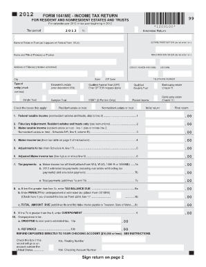 2012 Form 1041ME Income Tax Return
